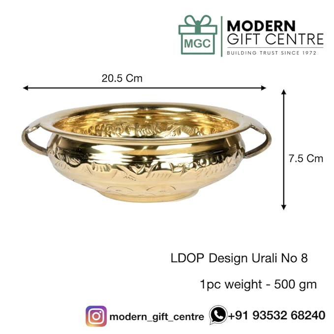 Pure Brass Solid Hammered Design Urli | 8-Inch Decorative Bowl for Home & Pooja Décor | Traditional Brass Uruli for Festive & Floral Arrangements