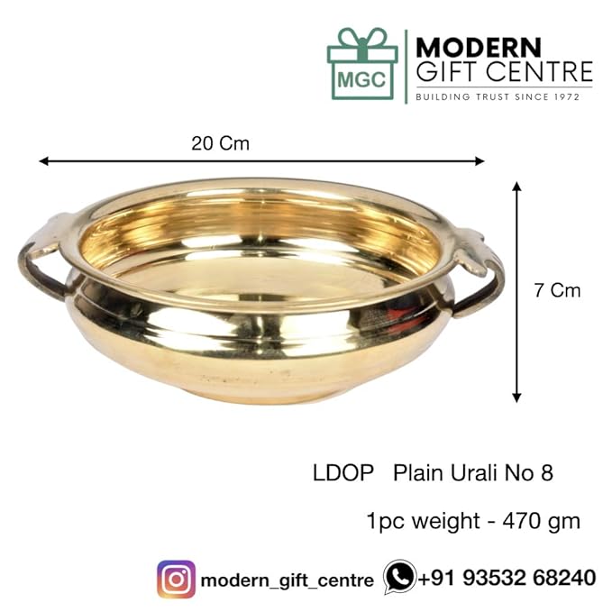 Pure Brass Urli Bowl | Elegant Plain Design | 8 inches Decorative Urli for Home & Living Room Décor | Traditional Uruli for Pooja, Festive & Floral Decoration