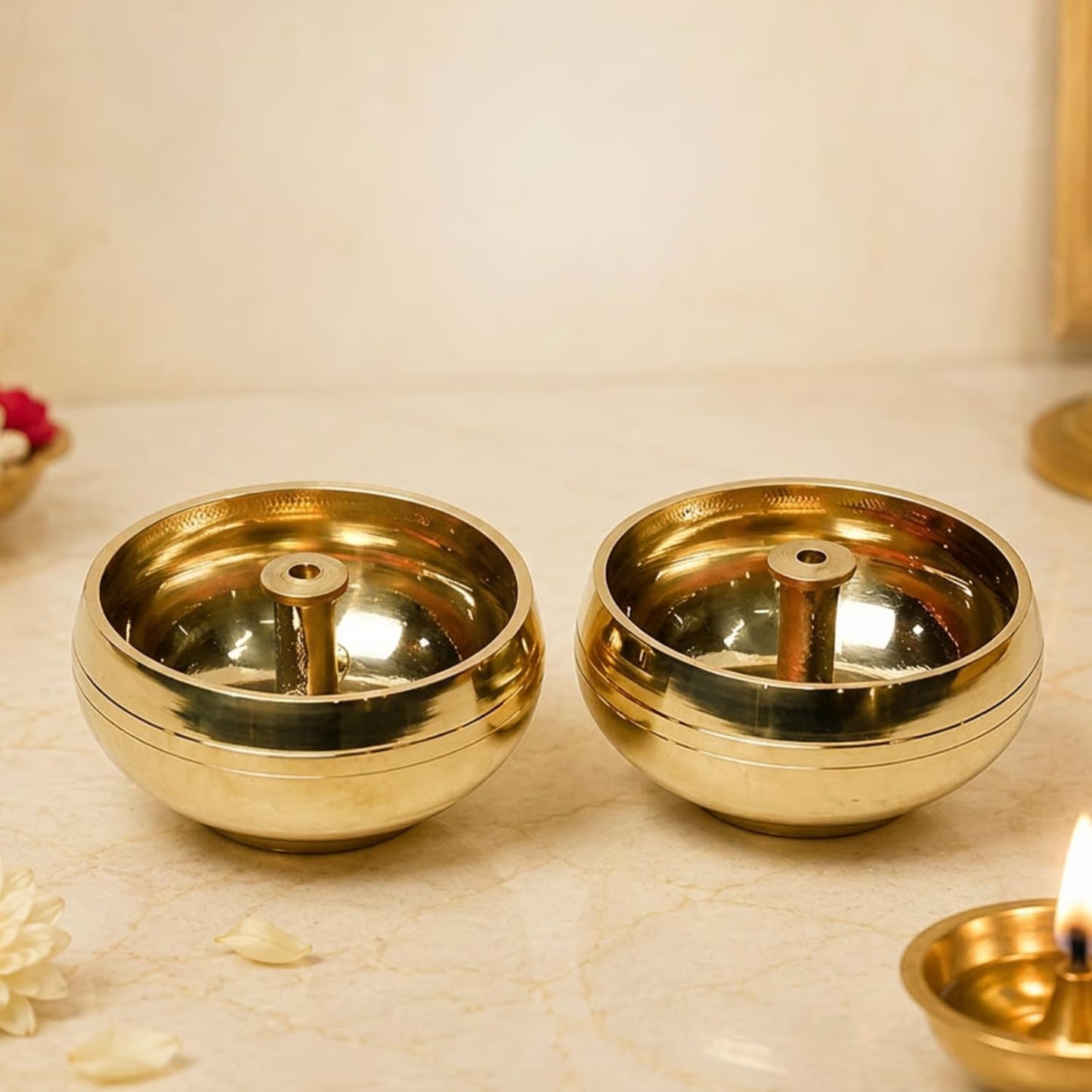 Pure Brass Kuber Pyali Diya, 1.25 Inches, 140 gm