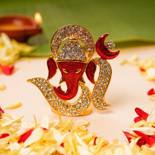 OM Design Ganesha Ganpati Stone Idol | 6.5 CM, Gold