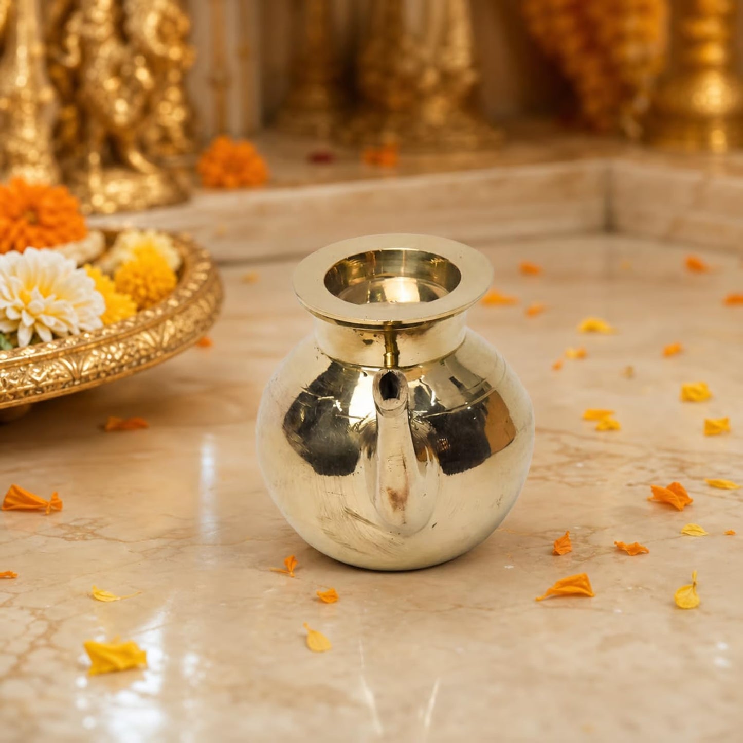 Brass Gokarna Kindi | Lota | Lutiya | Pooja Kalash for Pooja Room Decor, 3 inches, 220gm