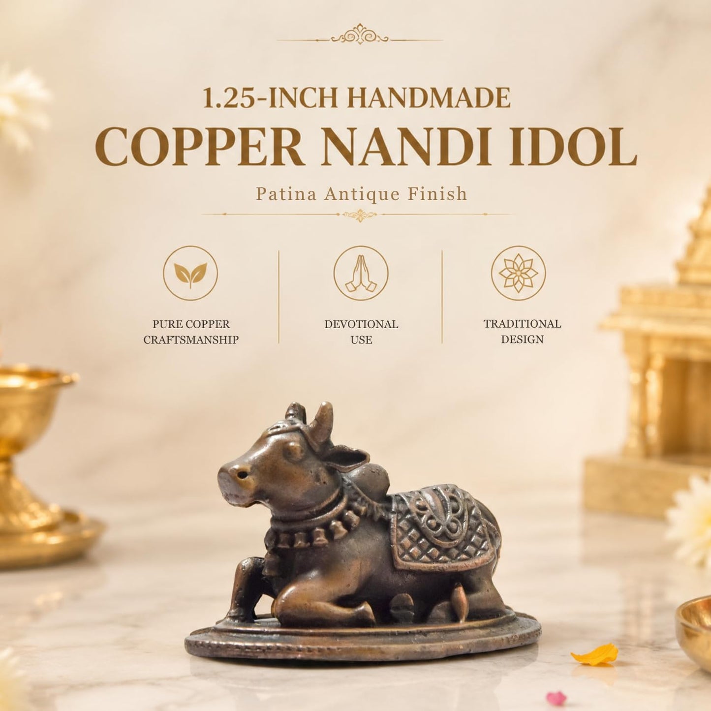 Copper Nandi Idol, 1.25 inches, 60 Grams, Patina Antique Finish