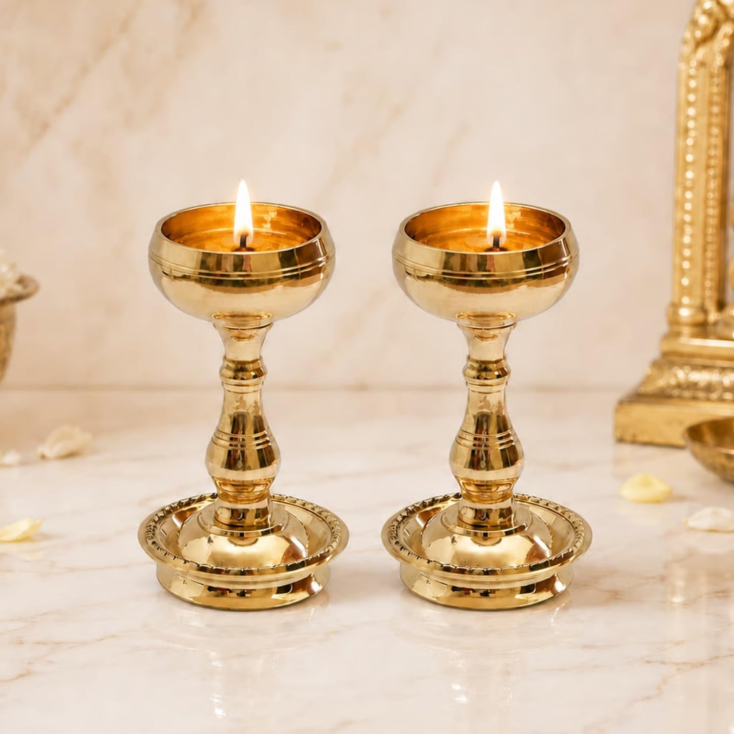 Pure Brass Udupi Nanda Bowl Long Table Diya, 4.25 inches Big, Pack of 2