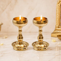 Pure Brass Udupi Nanda Bowl Long Table Diya, 4.25 inches Big, Pack of 2