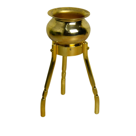 4-Inch Brass Round Abhishek Stand Set with Kalash