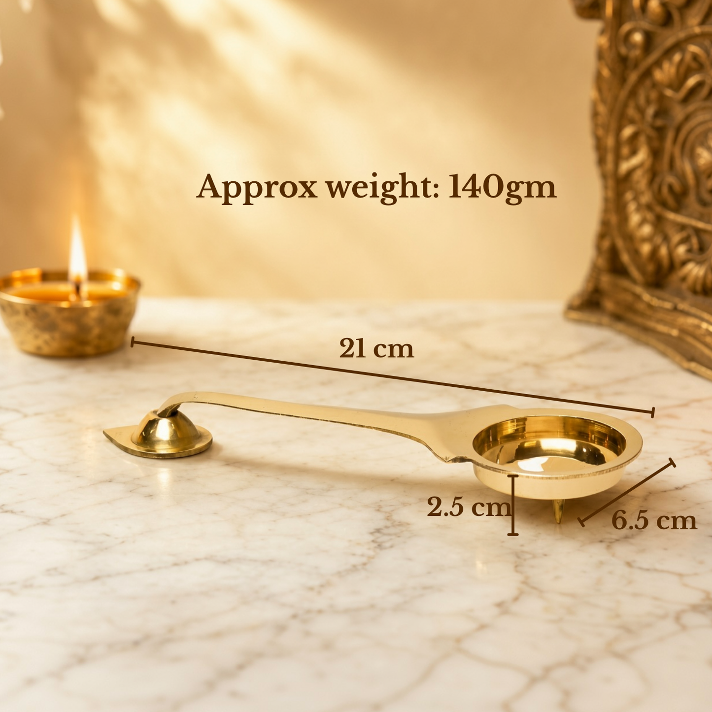 Pure Brass Aarti, Deep, Deepak, Diya for Pooja Purposes, 1 Inches, 140gm