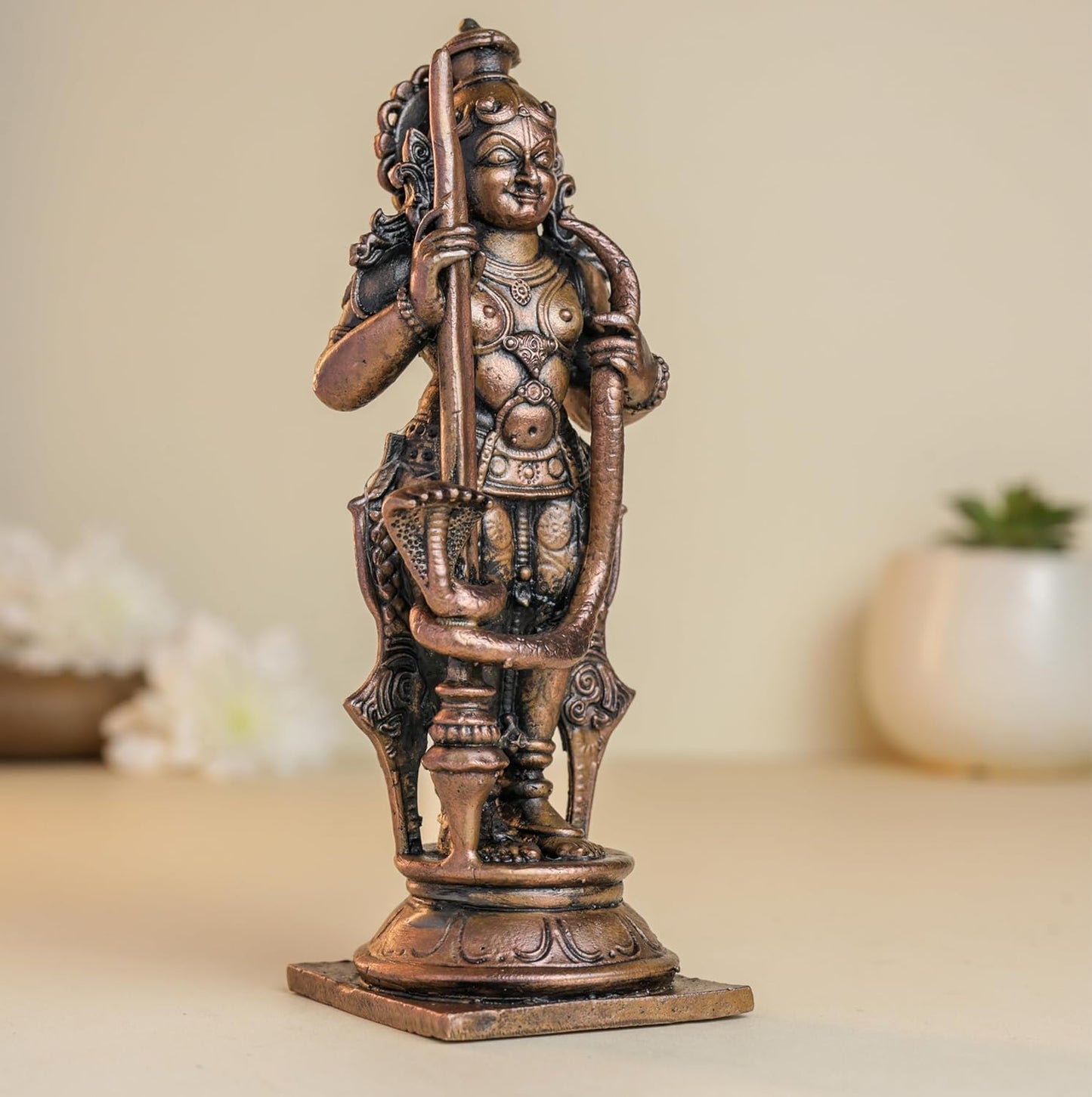 Udupi Krishna with Snake | 12 cm | 410gm Handmade Copper Idol | Antique Patina Finish | Lord Krishna Murti Statue | Pooja Mandir Home