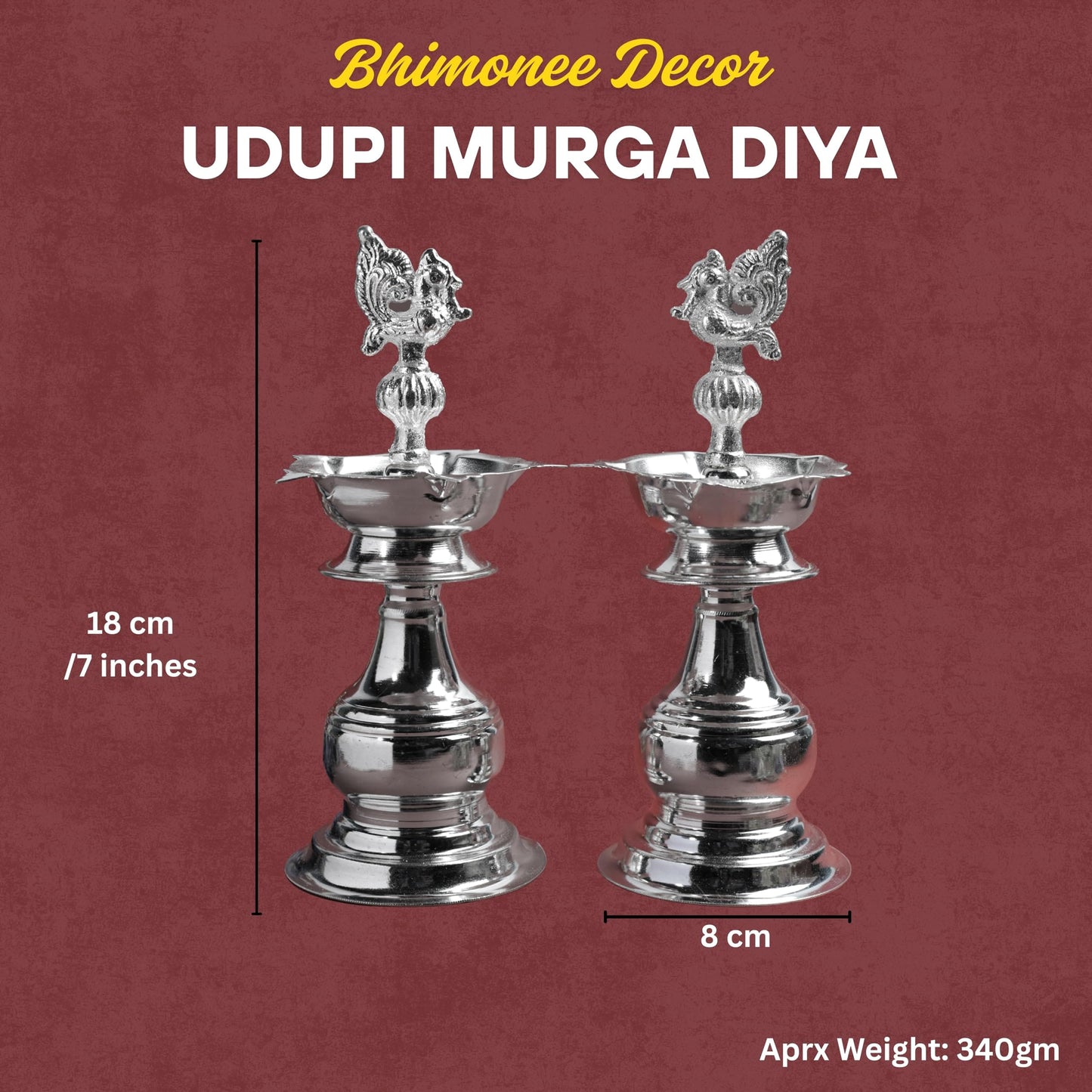 Udupi Murga Diya 7 Inch | Traditional Metal Peacock Oil Lamp