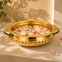 Diamond Carving Urali Bowl 8" | 470 gm Decorative Brass Bowl & Platter | Home Decor, Pooja & Gifting | Brass | Gold