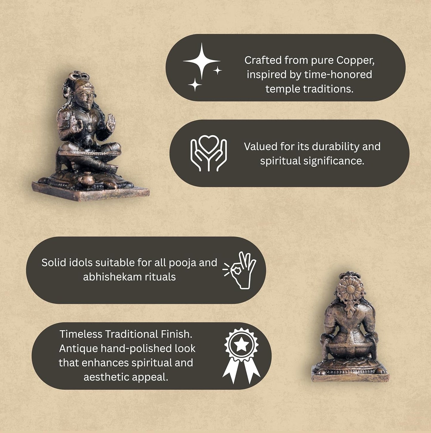 Vedavyasa 1.5-Inch 40 gm | Handmade Copper Idol with Patina Antique Finish | Mini Veda Vyasa Murti for Pooja Ghar