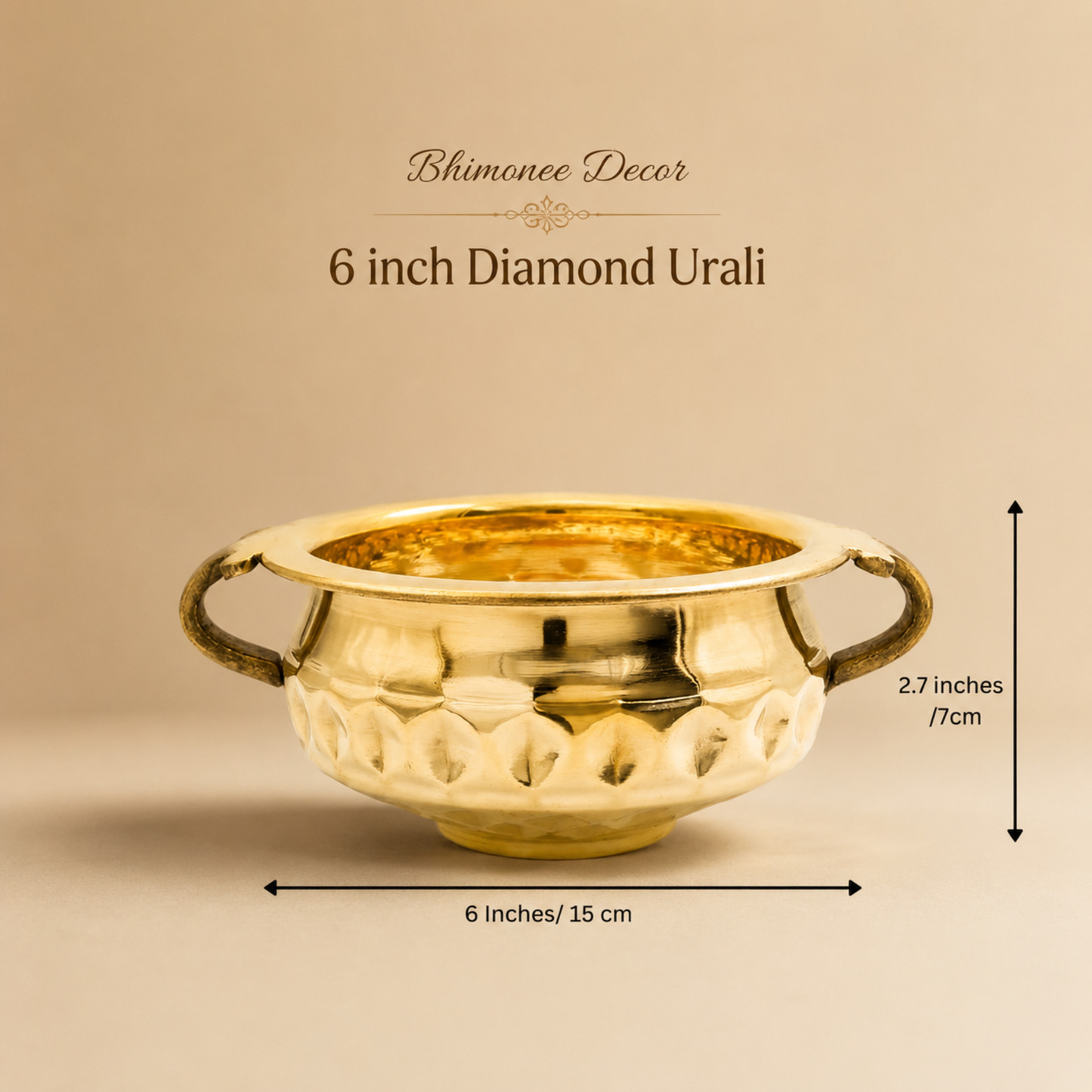 Diamond Carving Urali Thali 6" | 320 gm Decorative Brass Bowl & Platter | Home Decor, Pooja & Gifting | Brass | Gold