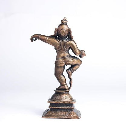 Dancing Krishna | 12 cm | 290gm Handmade Copper Idol | Antique Patina Finish | Lord Krishna Murti Statue | Pooja Mandir Home Decor Showpiece