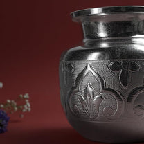 Design Embossed Chambu for Pooja & Ritual Use | Silver Finish Decorative Water Kalash Pot | Silver finish | Size 12.7 cm Height