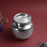 Design Embossed Chambu for Pooja & Ritual Use | Silver Finish Decorative Water Kalash Pot | Silver finish | Size 12.7 cm Height