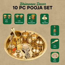 Brass Puja Thali Set | 8 Pcs Traditional Pooja Plate with Diyas, Bell, Kalash, Spoon & Bowls