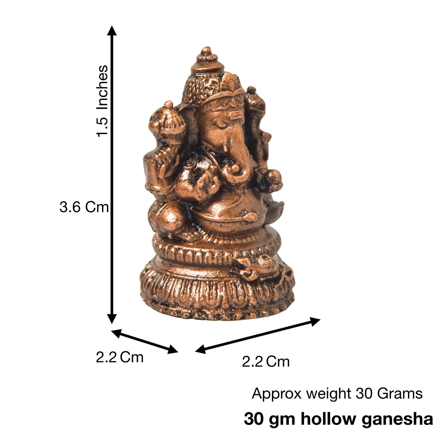 Copper Ganesha Idol, 1.5 Inch, Patina Antique Finish