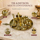 8-Inch Pure Brass Pooja Thali Set with Diyas, kumkum bowls, Aarti stand, Panchpatra with spoon, Karpoor aarti and Bell