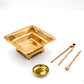 Small Havan Kund Brass Pooja Set | 17 x 17 cm, 410 gm Traditional Handcrafted Havan Patra with Stand, Spoon, Plate & Tong