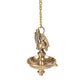 Handmade Ethnic Peacock Design 1 Oil Wick Brass Hanging Diya, Medium, Pack of 1