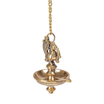 Handmade Ethnic Peacock Design 1 Oil Wick Brass Hanging Diya, Medium, Pack of 1