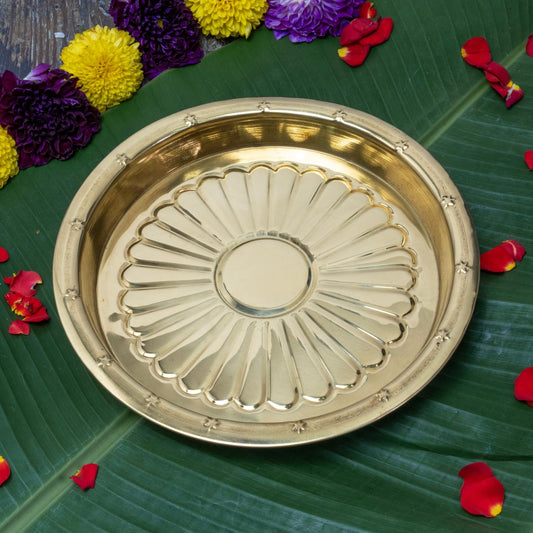 Brass Puja Thali | Traditional Gold Polish Pooja Thali for Aarti