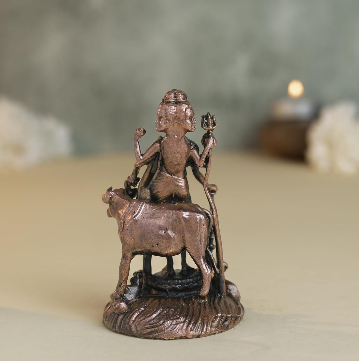 Dattatreya Idol | 160 gm ,8 inches Round Base Murti | Antique Finish Metal God Statue for Home Temple |