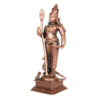 Copper Kartikeya Murugan Idol with Peacock | 6-Inch | Patina Antique Finish | 550g | 1 Pc
