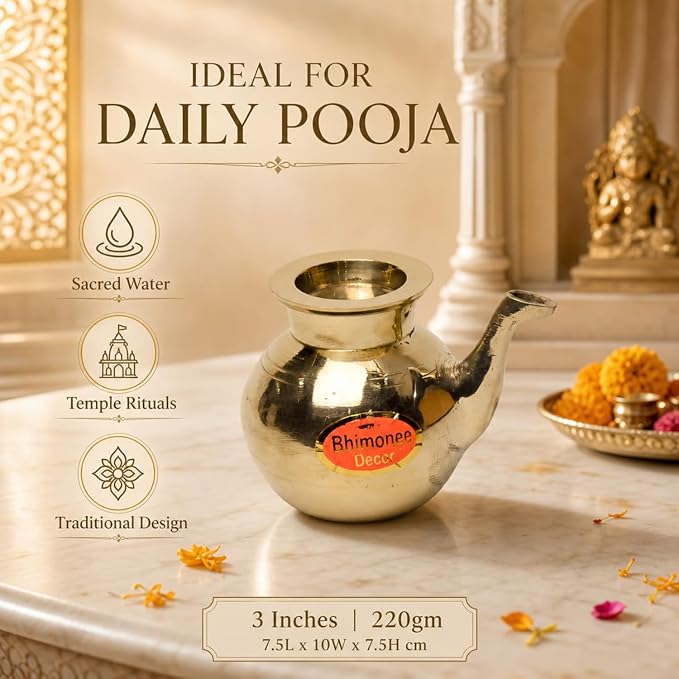 Brass Gokarna Kindi | Lota | Lutiya | Pooja Kalash for Pooja Room Decor, 3 inches, 220gm