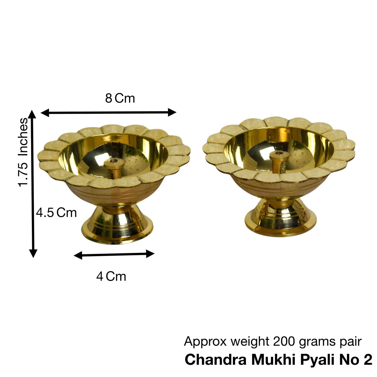 Brass Chandra Mukhi Akhand Nanda Pyali Deep | 1.75 Inches (Pack of 1 Pair)