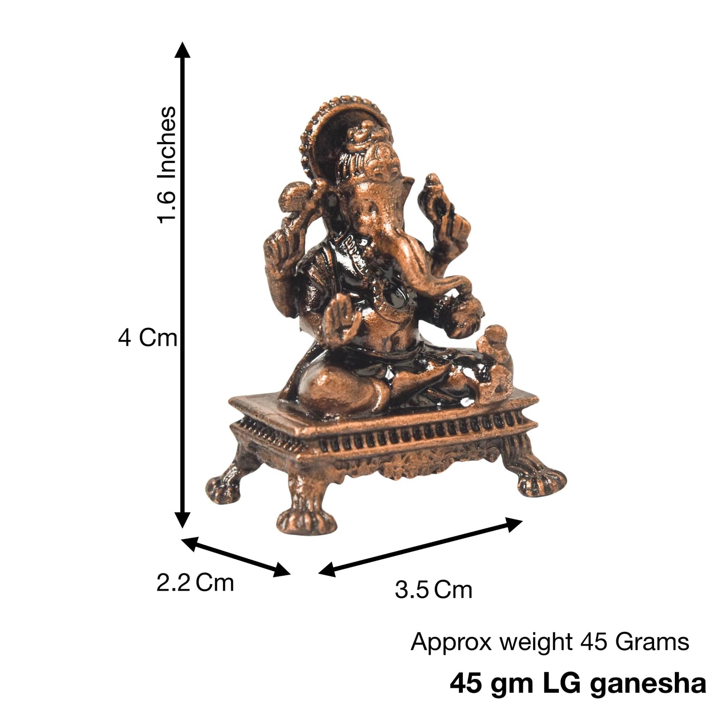 Copper Ganesha Idol, 1.6 Inc, 45g, Patina Antique Finish, 1 Pc