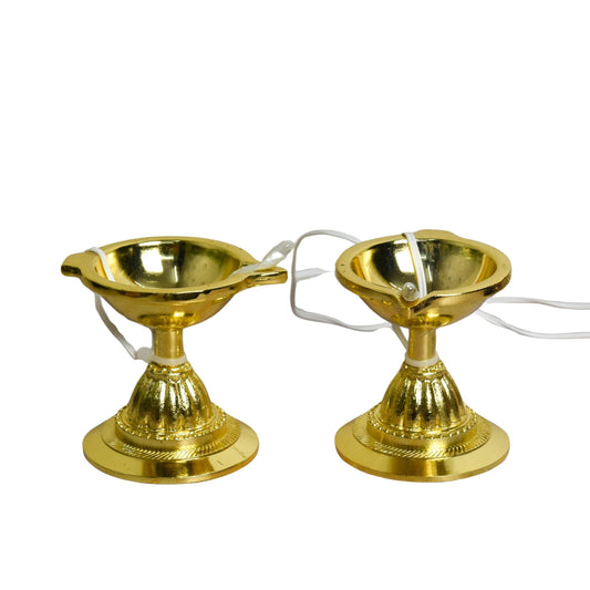 Pure Brass LED Bulb Light Electric Kuber Diya | 2.25 Inches, 200gm