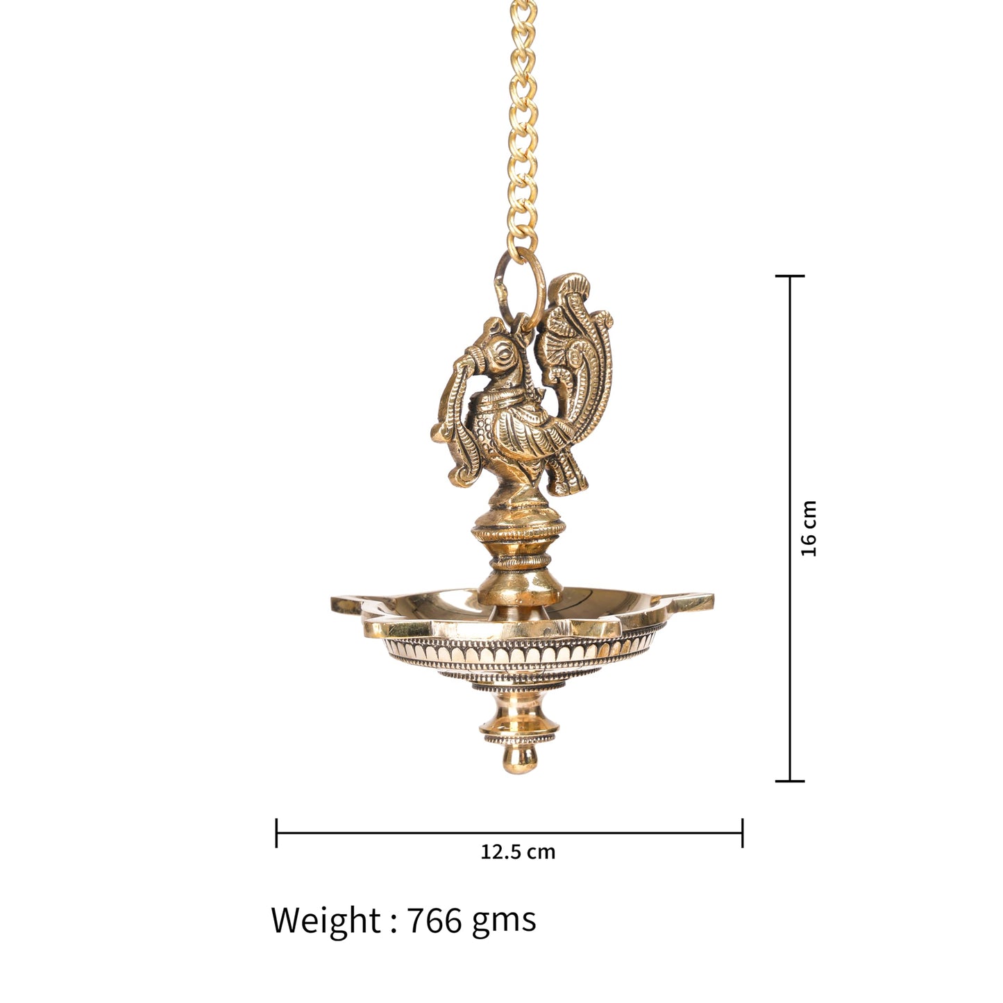 Brass Peacock Hanging Diya | 5-Wick | Antique Finish | Pack of 1