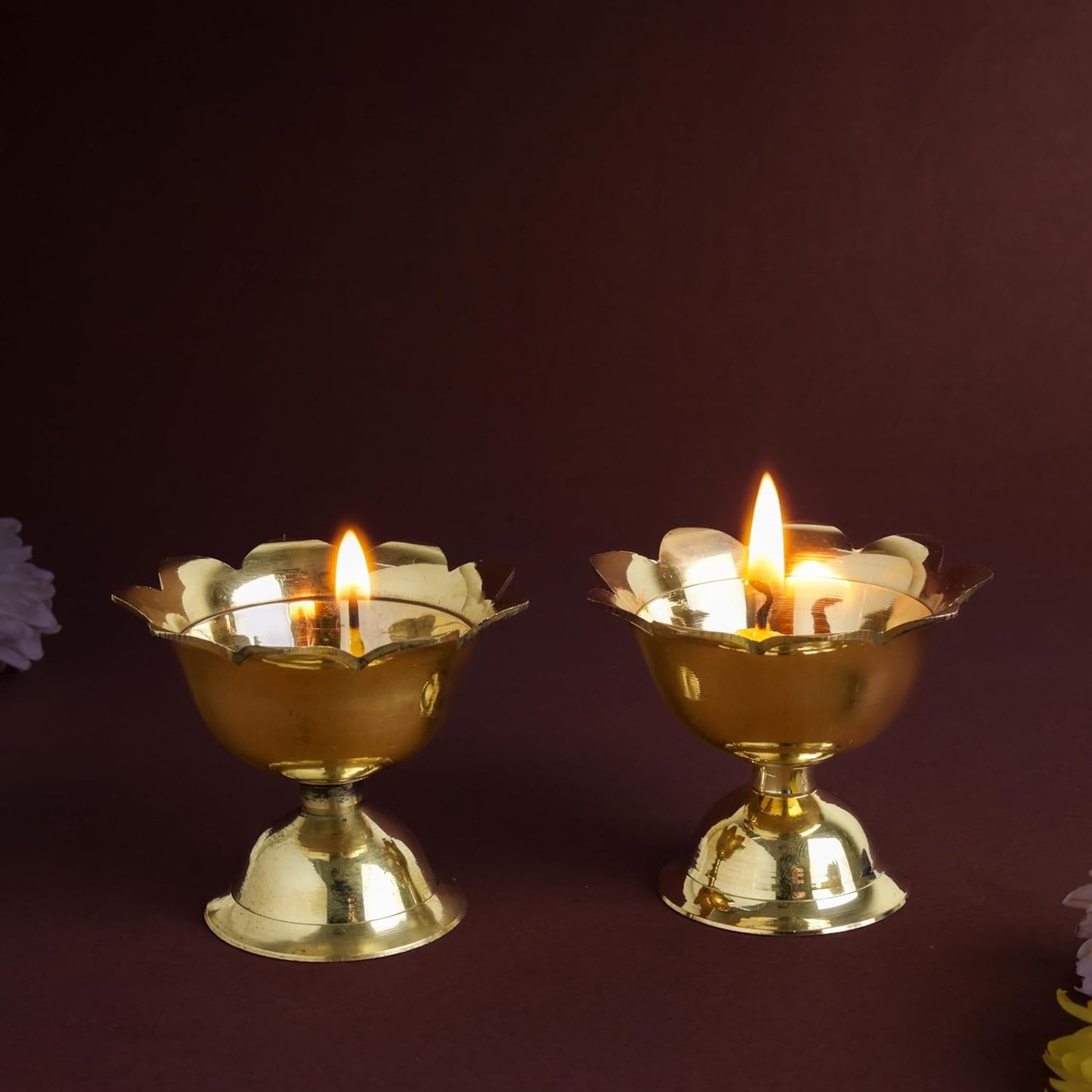 Brass Diya Set of 2 ,6 inches 150 grams  | Traditional Oil Lamps for Pooja Home Decor |  Handcrafted Metal Tabletop Diyas