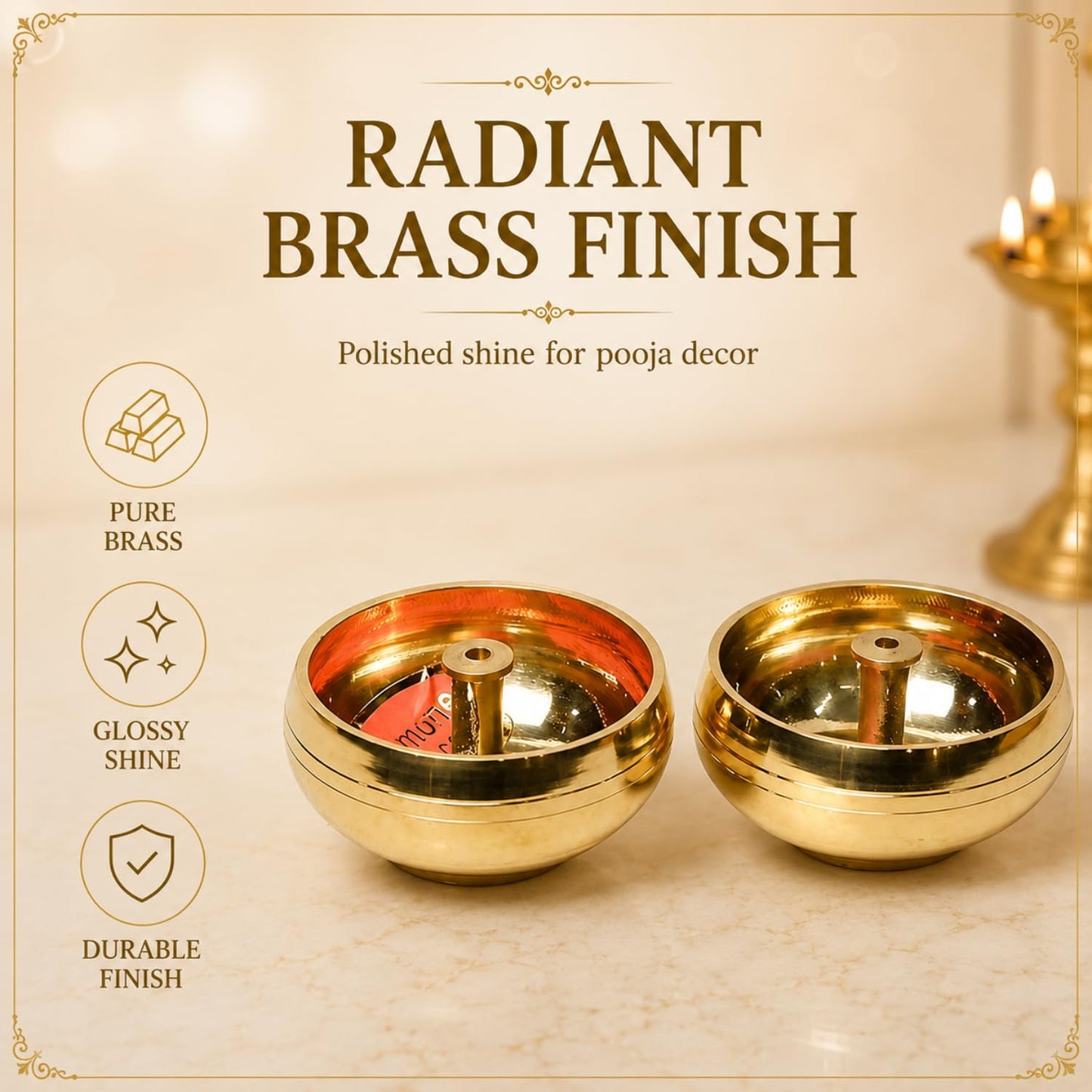 Pure Brass Kuber Pyali Diya, 1.25 Inches, 140 gm