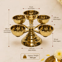 Pure Brass 5 Faced Ethnic Panchadeep bhadradeepam, 4.75 inches