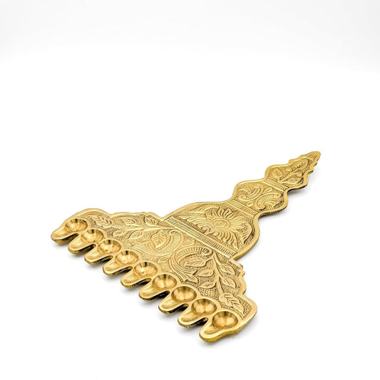9 Flat Aarti Brass Pooja Lamp | 30x23 cm, 890 gm Traditional Handcrafted Aarti Deepam for Mandir & Festivals | Decorative Spiritual Home & Temple Accessory