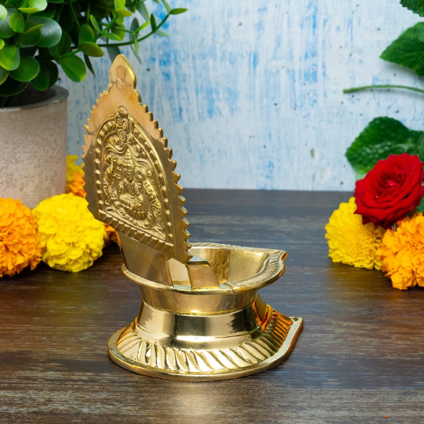 Gaja Lakshmi Kamakshi Brass Diya for Pooja | 5.75 Inch, 380g
