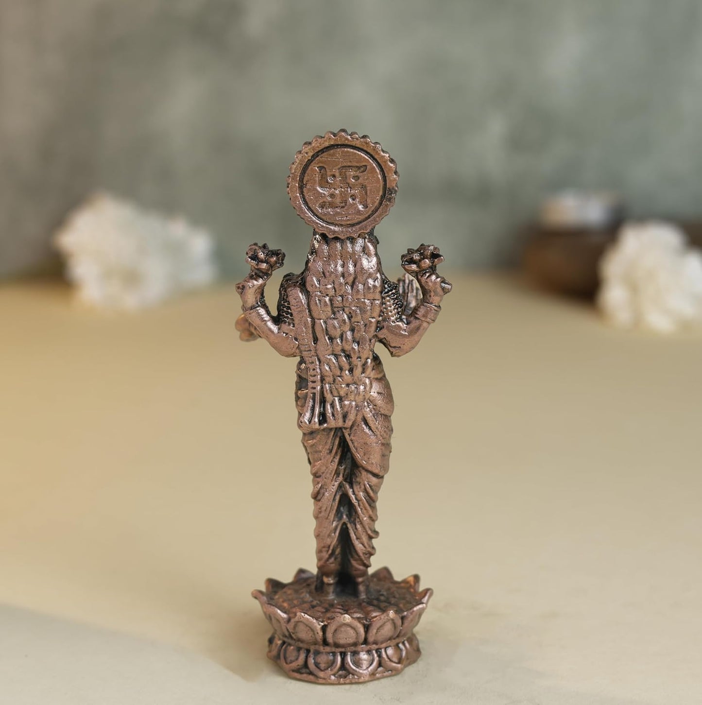 220 gm, 11 inches  Kamal Standing Lakshmi Idol | Antique Finish Metal Goddess Statue for Home Temple |
