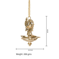 Brass Hanging Diya – Ethnic Peacock Design with 5 Oil Wicks (Medium, Pack of 1)