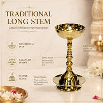 Pure Brass Plain Nanda Bowl Long Table Diya, 5.5 inches, Pack of 2 pcs (with Lavanga - 2pc)