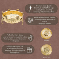 Elephant Carving Urali Bowl 10" | 1180 gm Decorative Brass Bowl & Platter