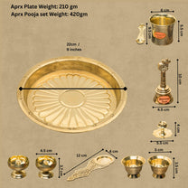 Brass Puja Thali Set | 8 Pcs Traditional Pooja Plate with Diyas, Bell, Kalash, Spoon & Bowls