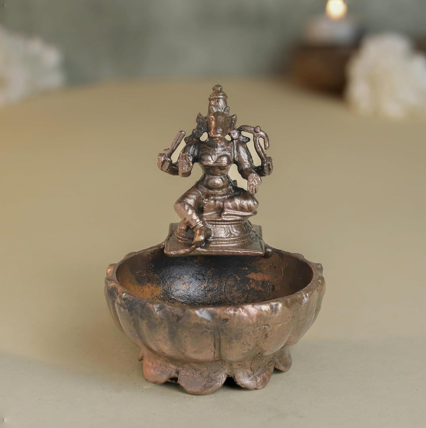 Varahi Urli with Idol | 140 gm ,7.5 inches Brass Finish Decorative Urli Bowl with Goddess Varahi