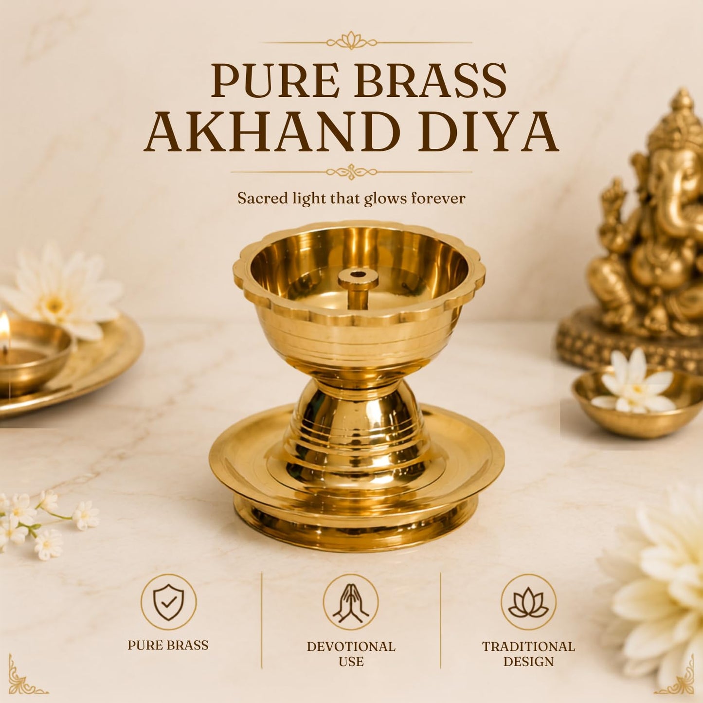 Pure Brass Akhand Diya | Handcrafted in India - 2.5 inches