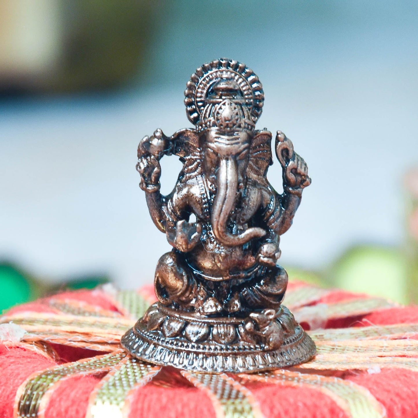 Copper Ganesha Idol | 1.2 Inch, 15 Grams | Patina Antique Finish