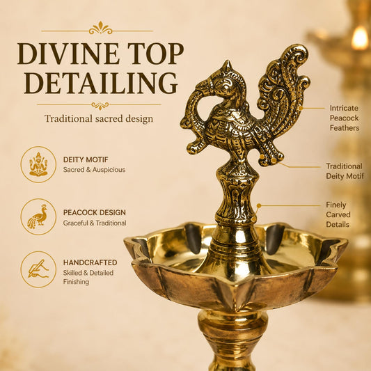 Pure Brass Udupi Diya with 7 Wicks – Murga Design, 4 Inches, Pack of 1 Pair