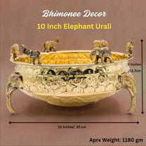 Elephant Carving Urali Bowl 10" | 1180 gm Decorative Brass Bowl & Platter