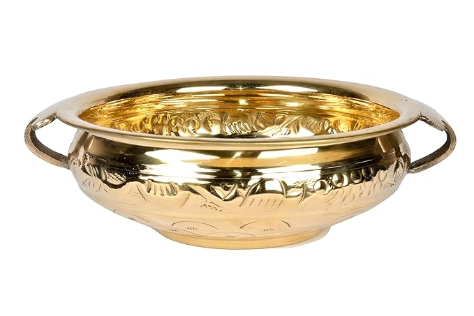 Pure Brass Solid Hammered Design Urli | 8-Inch Decorative Bowl for Home & Pooja Décor | Traditional Brass Uruli for Festive & Floral Arrangements