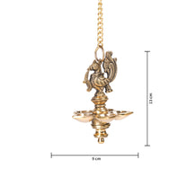 Ethnic Small Peacock Design 5 Oil Wick Brass Hanging Diya | Medium Size | Pack of 1