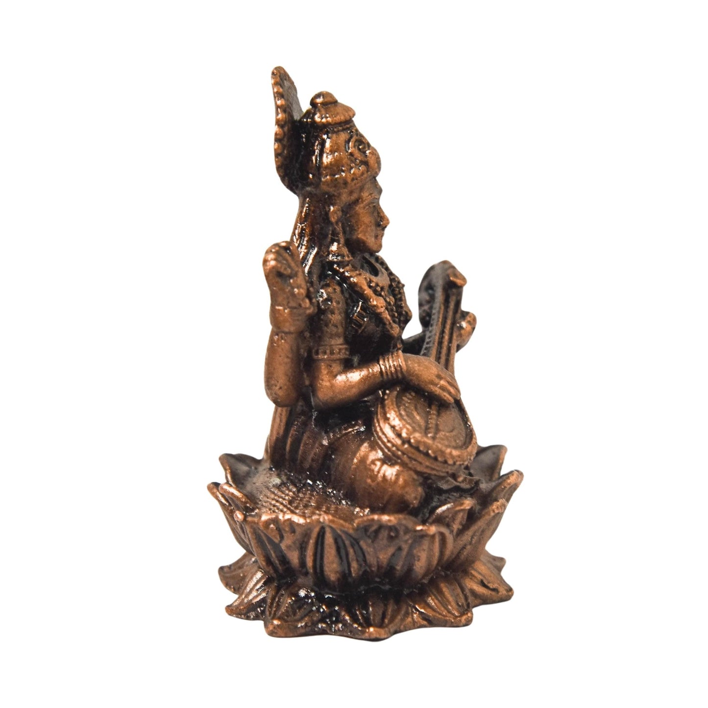 Copper Saraswati Idol with Patina Antique Finish, 1.7-Inch